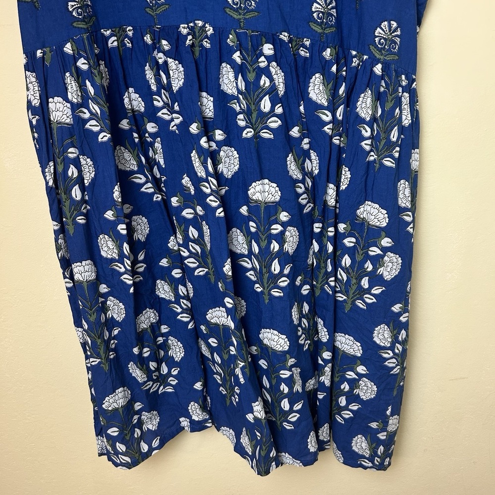 Anthropologie Ro's Garden X-Large Blue Floral Block Print Dress Light Cotton - Picture 5 of 10